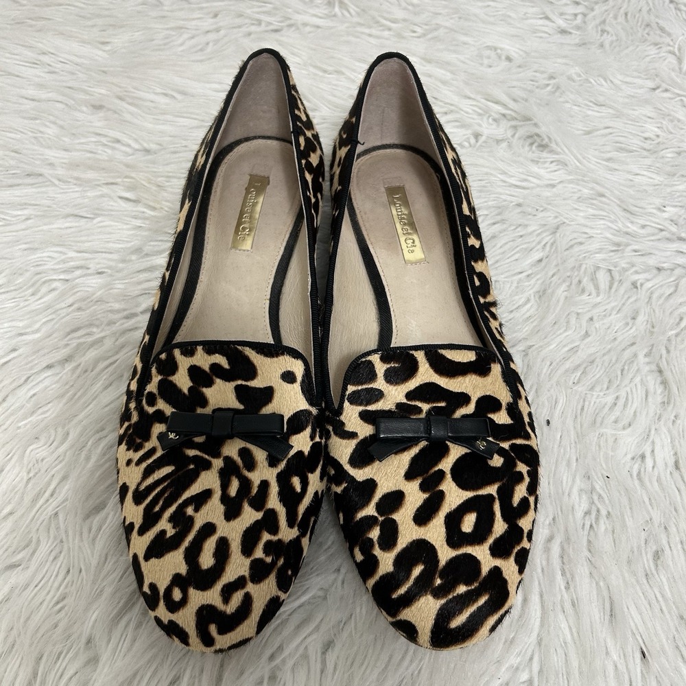 LOUISE Et Cie Lo-Anniston Brown Cheetah Bow Calf Hair Leather Slip-On Loafers 8M